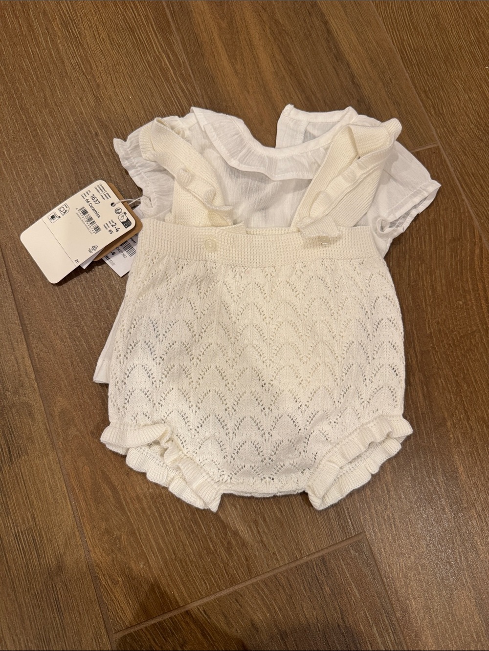 Mayoral Cream Knit Ruffled Strap Baby One-Piece